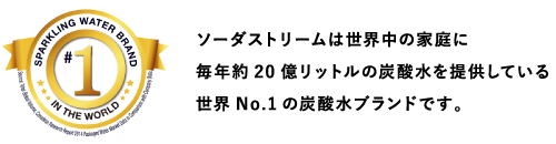 ソーダストリームは世界中の家庭に毎年約7億リットルの炭酸水を提供している、世界No.1炭酸水ブランドです。