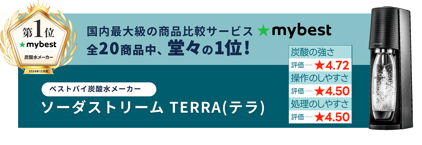 国内最大級の商品比較サービスmybest 全20商品中、堂々の1位！ソーダストリームTERRA（テラ）