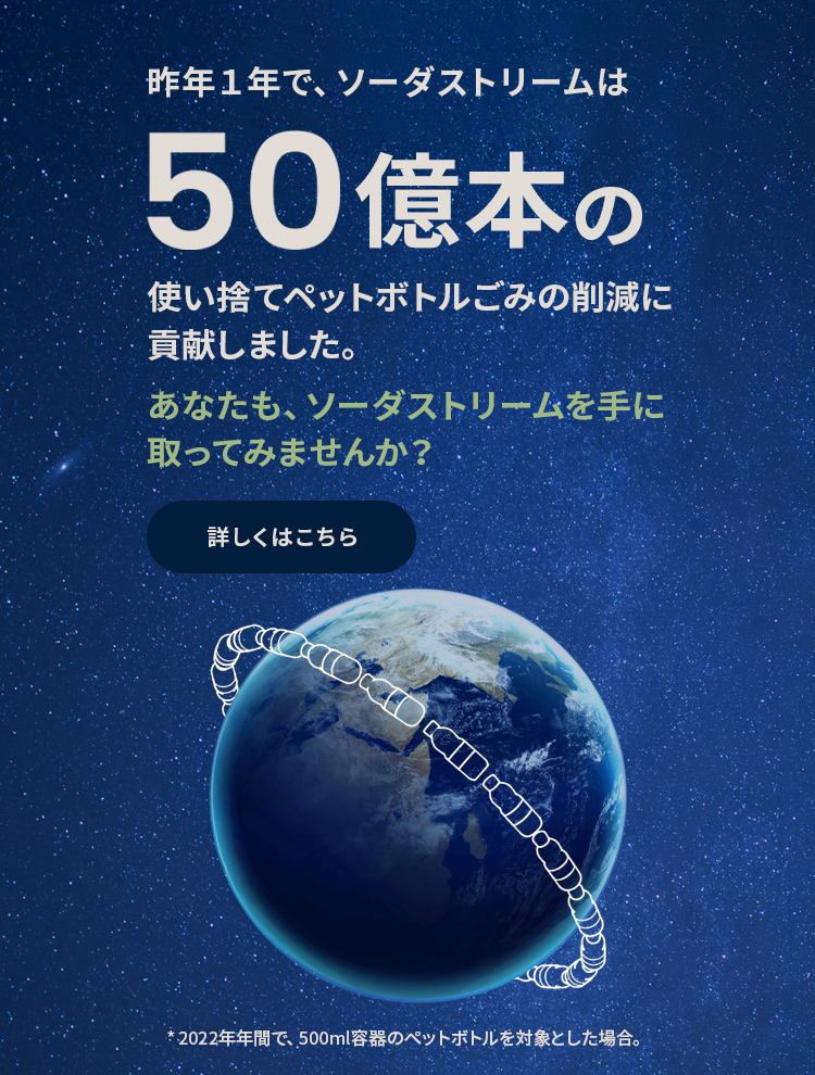 昨年１年で、ソーダストリームは50億本の使い捨てペットボトルごみの削減に貢献しました。